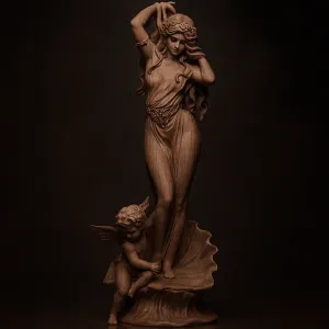 statuette Beautiful girl with angel. Mythology character
