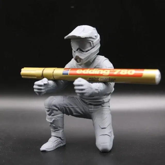Motocross Rider Pen Holder Kneeling Figure