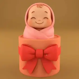 Sweet Baby Girl in Gift Box STL Newborn Gift 3D Print File