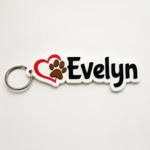 Evelyn's paw print name tag