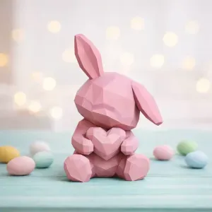 Low Poly Bunny with Heart | Cute Geometric Easter Rabbit