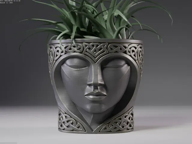 Celtic Face Planter / Decorative Vase with Ornamental Patter