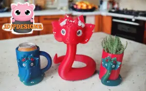 CUTE SNAKE STL - PENCIL HOLDER - 12 OZ CAN HOLDER - FLOWER POT