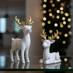 Reindeer Figurines Set | Elegant Christmas Deer Decor
