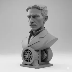 Nikola Tesla Bust with Engine