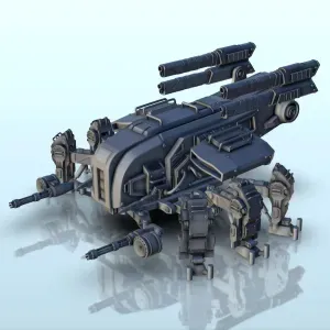Sci-Fi tank on six foots with quadri-lasers and machine guns