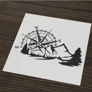 Mountain compass rose travel stencil