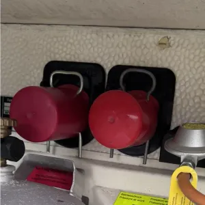 Gas cylinders, caps, and holders for screwing on