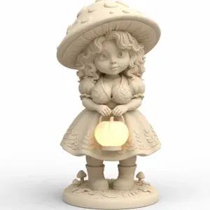Mushroom Meadow Fairy – Glowing Pumpkin Lantern Figurine