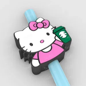 Straw Topper HELLO KITTY WITH GLASS OF COFFEE