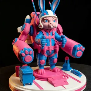 Cyber-Bunny Mech Pilot | Futuristic Rabbit Statue | Sci-Fi