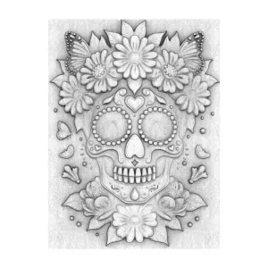 Floral Sugar Skull Bas Relief 3D Panel