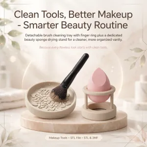 Makeup Brush Cleaner and Makeup Sponge Holder STL and 3MF