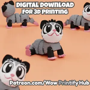 Articulated opossum STL & 3MF – Flexi Print in place animal