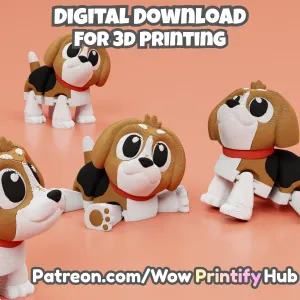 Articulated Beagle Dog STL & 3MF – Flexi Print in place