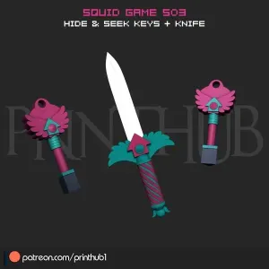 Squid Game Season 3 Hide & Seek Knife & Key Necklace Combo