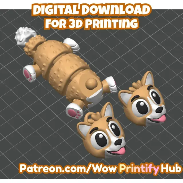 Articulated Corgi Dog STL & 3MF – Flexi Print-in-Place — Фото 6 из 9