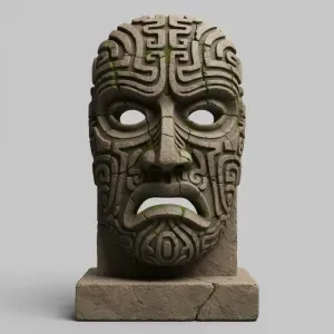 Ancient Stone Mask – Forgotten Temple Relic Diorama