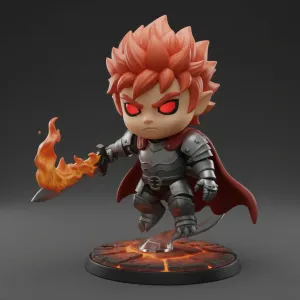 Chibi Flame Knight Leap – Burning Sword Mini Figurine