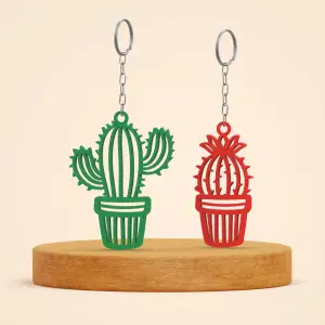 Cactus Keychain Set; 2 pcs. Set, Cute Plant Themed Keychain