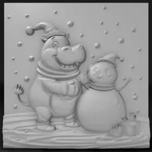 hippopotamus making a snowman