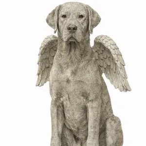 Escultura de perro con alas de ángel conmemoración