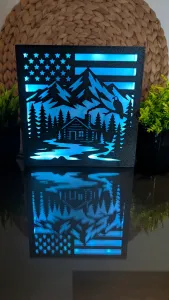 American Flag Wilderness Cabin - Modular Lightbox Insert