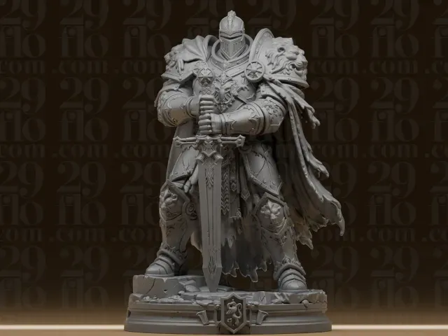 #162 Ornate Lion Knight Statue - Fantasy Armored Paladin Fig