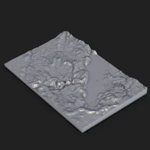 Mountain Lake Terrain Tile – Topographic Diorama Relief STL