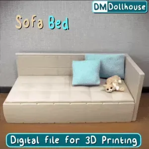 Miniature Corner Sofa Bed - 1:12 Scale Dollhouse Furniture