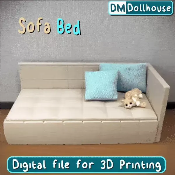 Miniature Corner Sofa Bed - 1:12 Scale Dollhouse Furniture
