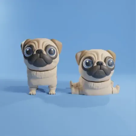 PUG DOG FLEXI - ARTICULATED - STL & 3MF MULTICOLOR