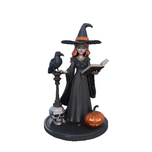 3768 Witch with Spell book, Skull, Raven and Pumpkin STL — Фото 2 из 5