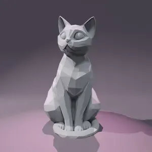 Regal Geometric Cat – Low Poly Statue