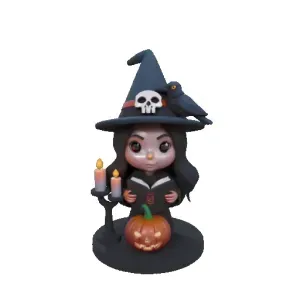 4016 Witch with Skull, Raven and Pumpkin 3D DND STL