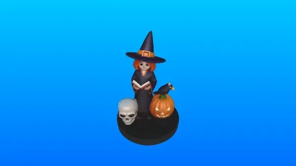 3777 Witch with Skull, Raven and Pumpkin magic 3D STL — Фото 2 из 5