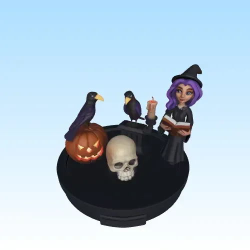 3774 Witch with Skull, Raven and Pumpkin – Color 3D STL — Фото 2 из 5