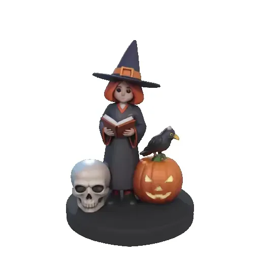 3777 Witch with Skull, Raven and Pumpkin magic 3D STL — Фото 3 из 5