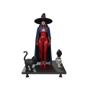 4473 Red Witch with Black Raven, Black Cat and Skull STL DND