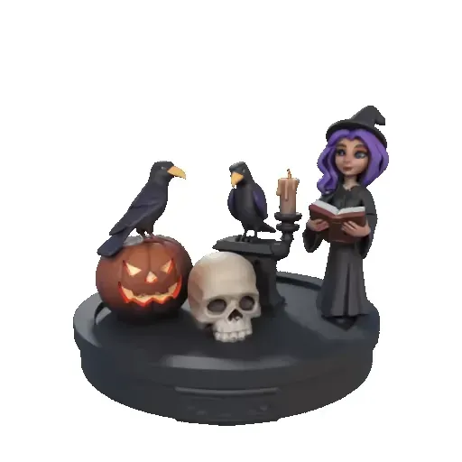 3774 Witch with Skull, Raven and Pumpkin – Color 3D STL — Фото 3 из 5