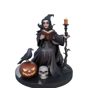 4015 Witch with Skull, Raven and Pumpkin Color 3D Model STL