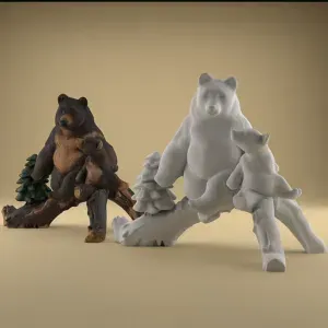 Bear Mom and Baby on Tree STL – Cute 3D Gift for Mother