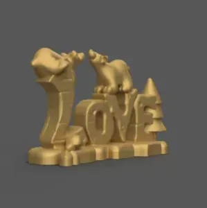 Love Sign with Kissing Bears STL – Cute 3D Decor Model