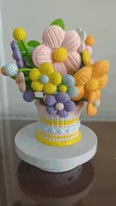 Knitted Yarn Flower Arrangement, Dopamine Bouquet, Macaron Colorway Potted Plant, High-Aesthetic Decorative Ornament