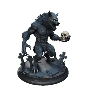 4437 Werewolf with Skull – Minimalist Statue STL DND ARTE