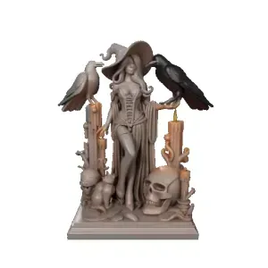 4038 White Witch with Candles, Ravens, Cat and Skull STL