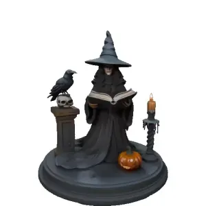 4471 Witch with Skull and Pumpkin Color 3D Model STL DND