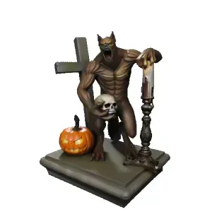 4497 Werewolf with Skull – Minimalist Statue STL DND 3D