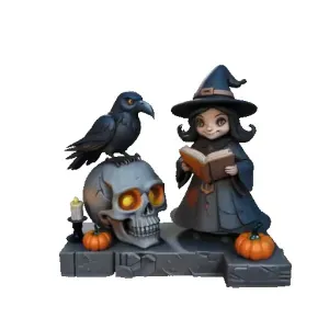 4472 Witch with Skull and Pumpkin Color 3D Model STL DND