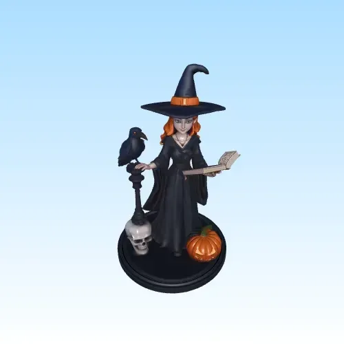 3768 Witch with Spell book, Skull, Raven and Pumpkin STL — Фото 3 из 5